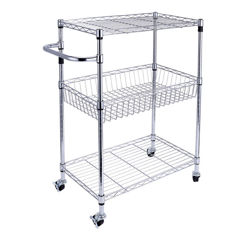 Rebrilliant Storage Rack Organizer With Wheels Steel Chrome Basket Shelves 3Tier Wayfair.ca
